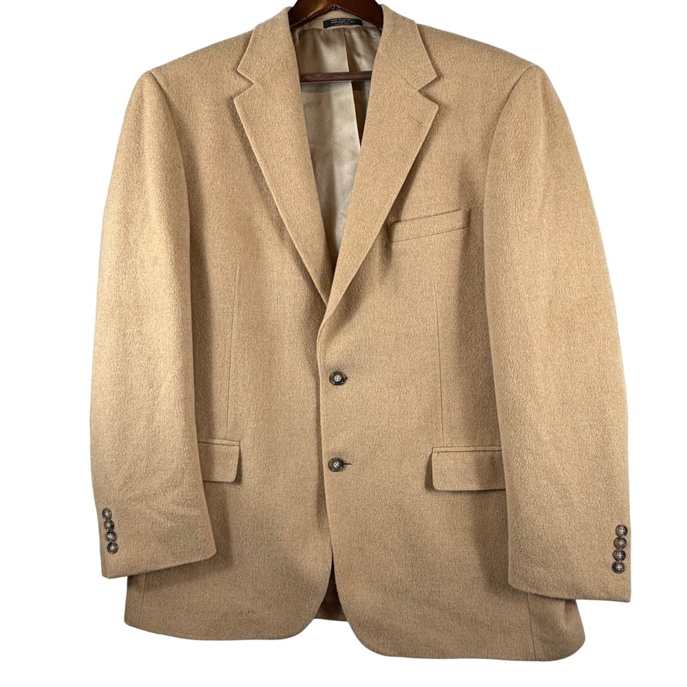 Andrew Fezza Mens 44L Camel Hair Blazer Made Colombia Fully Lined Academia FLAWS